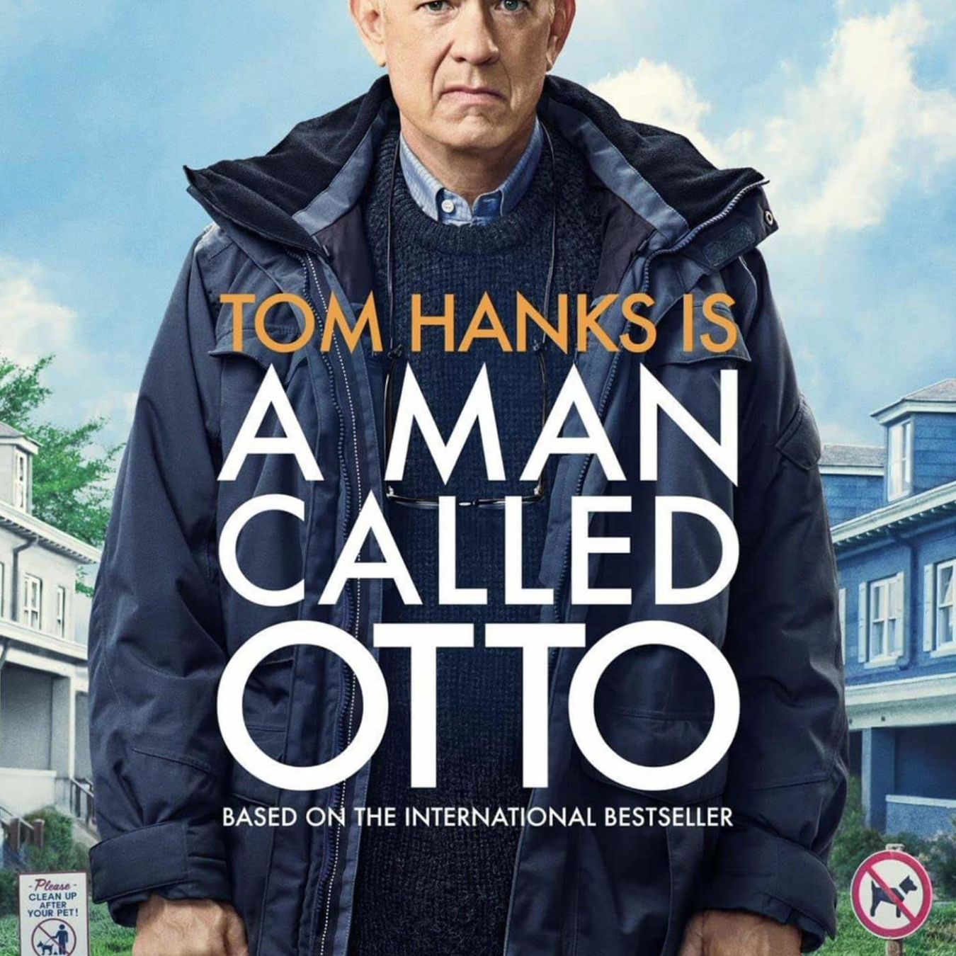 Film Poster for A Man Called Otto with Tom Hanks standing looking grumpy